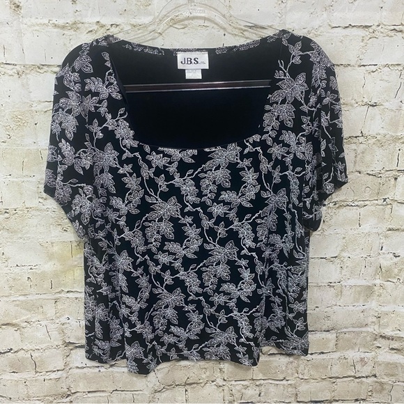 JBS Black Glitter Floral Y2K Vintage Holiday Formal Top - Picture 1 of 4